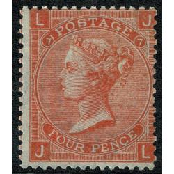 SG 93. 4d dull vermillion plate 7 "JL". Unmounted mint.