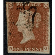 1841 1d Red "NG" Plate 17. Black MC cancel.