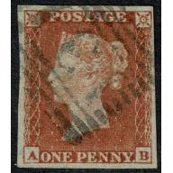 1d red "AB" Plate 162. Fine used.