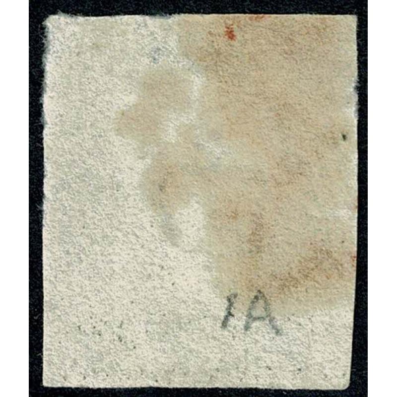 1d grey Black "HH" Plate 1a. 4 margins. Cancelled by red Maltese cross.