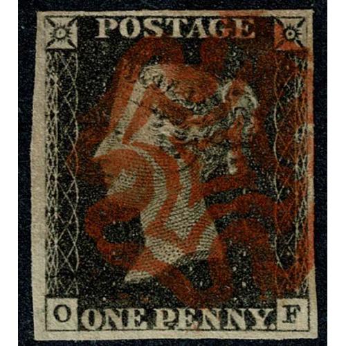 1d black "OF" Plate 1b. Cancelled by bright red Maltese Cross.
