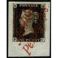 1d Black "FC" Plate 5. Superb "AMBERLEY PENNY POST" cancel.