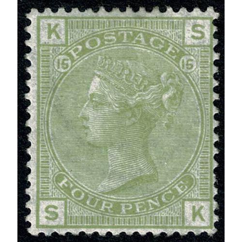 4d sage green "SK" Plate 15. SG 153. Ex Queen's Collection. RPS Cert. Mounted mint.