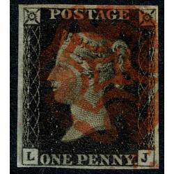 1d black "LJ" Plate 7. Cancelled by red Maltese Cross.