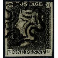 1d black "TG" Plate 8. Cancelled by black Maltese Cross.