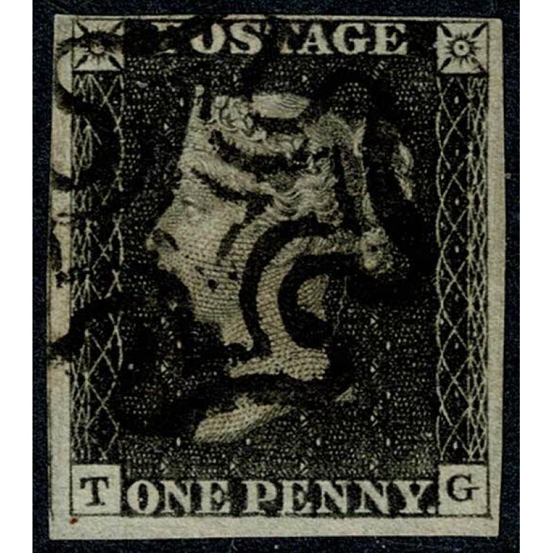 1d black "TG" Plate 8. Cancelled by black Maltese Cross.