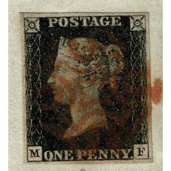 1d black "MF" Plate 8. Four good margins on entire.