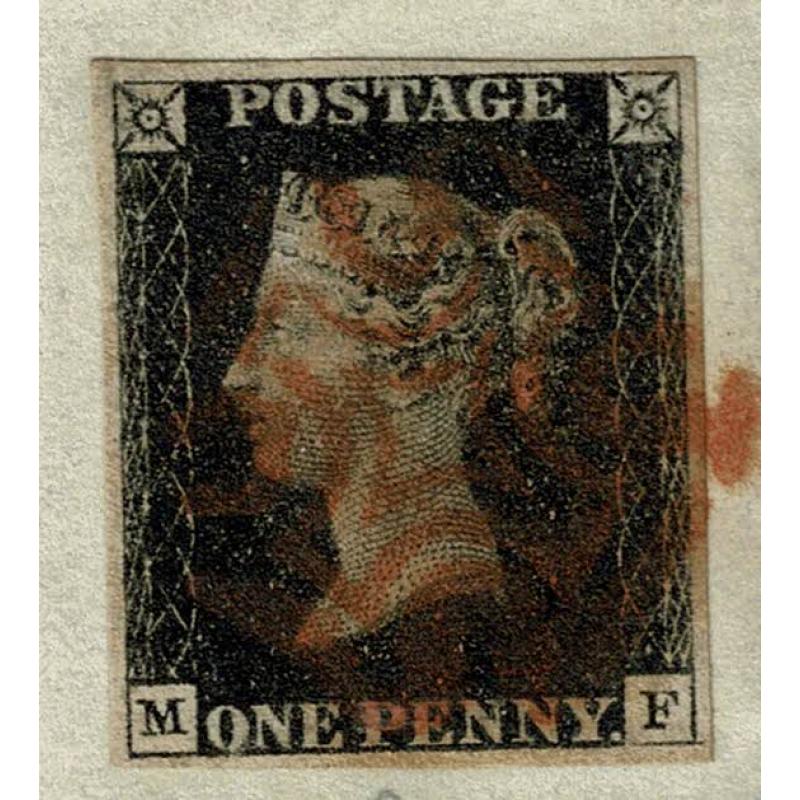 1d black "MF" Plate 8. Four good margins on entire.