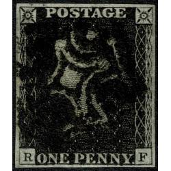 1d Black. Plate 11 "RF". Black Maltese Cross cancellation.