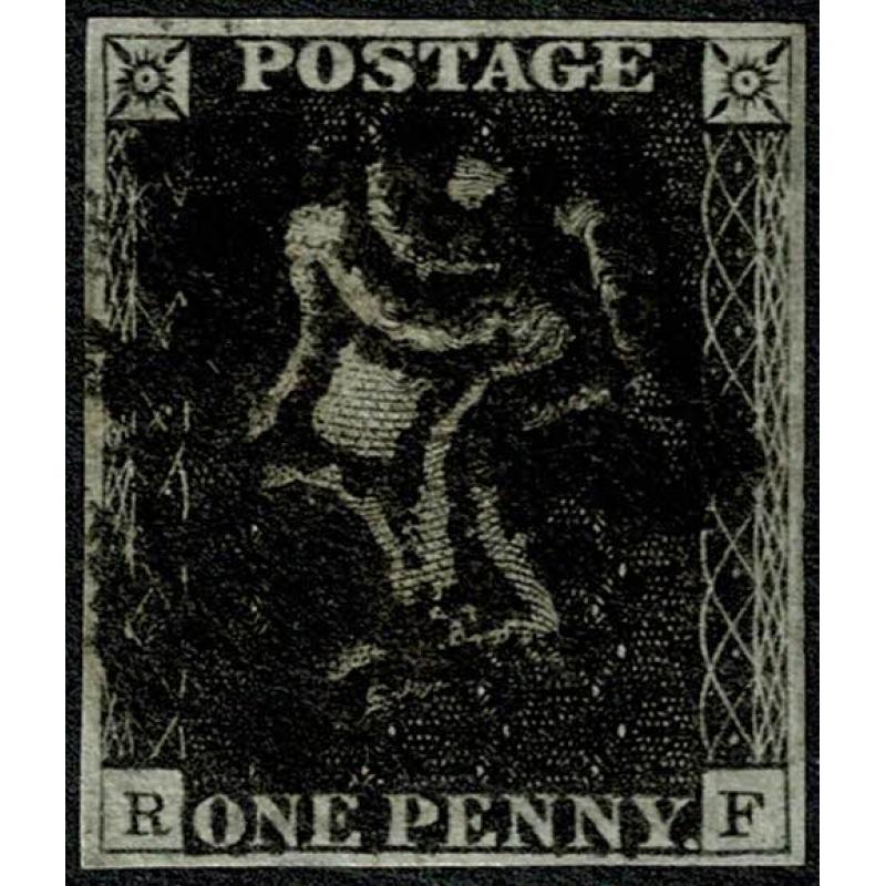 1d Black. Plate 11 "RF". Black Maltese Cross cancellation.