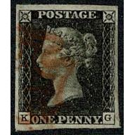 1d Black "KG" Plate 6. Fine used four good margins.cancelled by red Maltese cross.