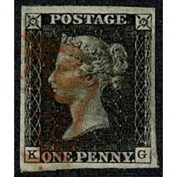 1d Black "KG" Plate 6. Fine used four good margins.cancelled by red Maltese cross.