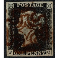 1d black "FC" Plate 1b, Cancelled by BROWNISH Maltese cross.