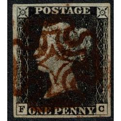 1d black "FC" Plate 1b, Cancelled by BROWNISH Maltese cross.