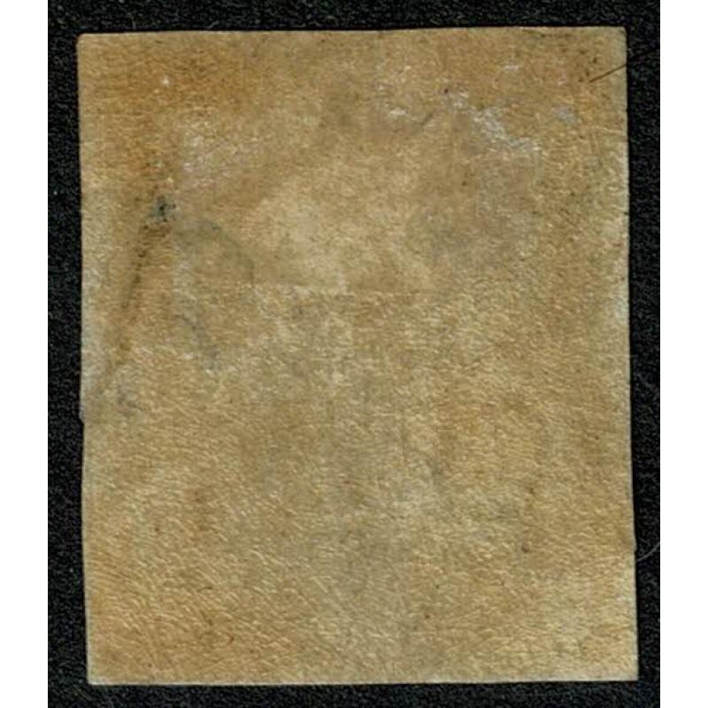 1d Black "DE" Plate 1b. MOUNTED MINT. Showing roller flaw.