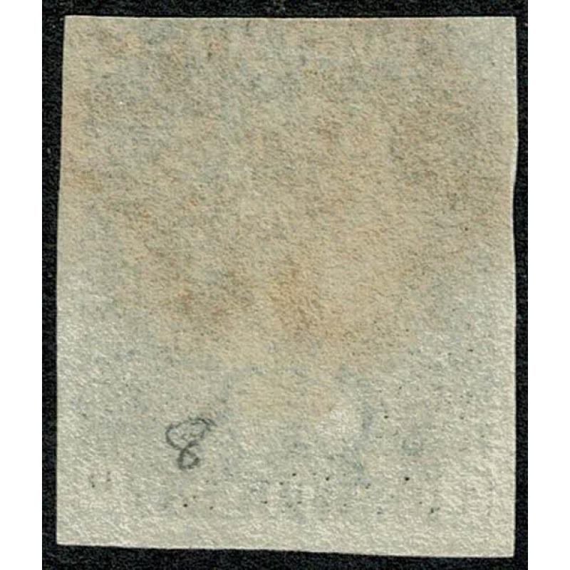 1d intense Black. Plate 8 "TD". Four clear to large margins cancelled by red Maltese Cross.