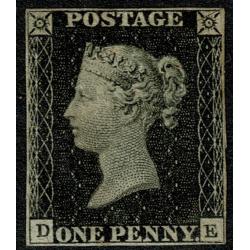 1d Black "DE" Plate 1b. MOUNTED MINT. Showing roller flaw.