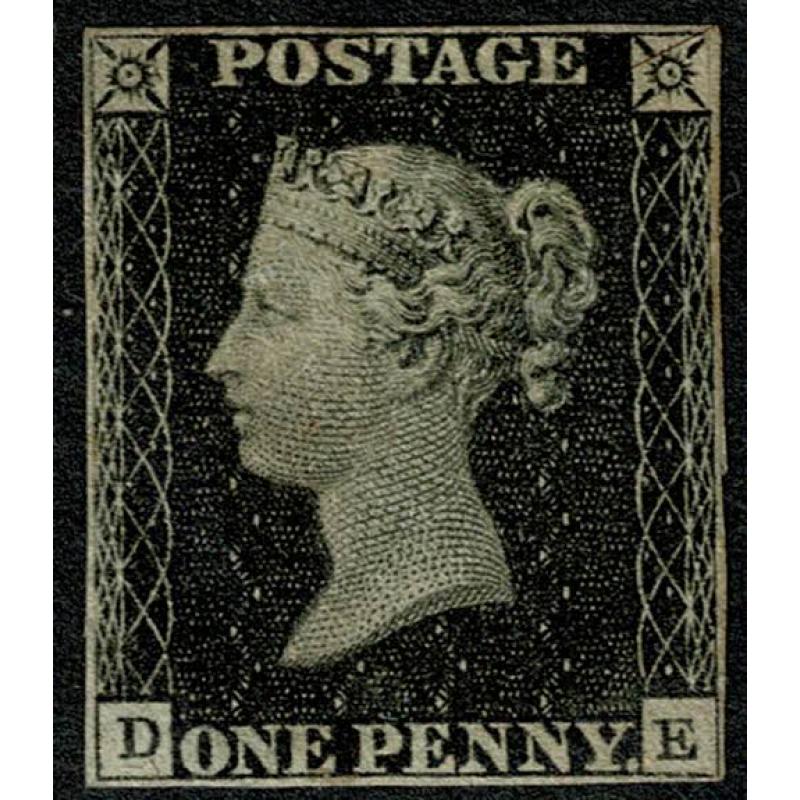 1d Black "DE" Plate 1b. MOUNTED MINT. Showing roller flaw.