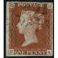 1d red "FA" Plate 9. Light Maltese cross cancellation.