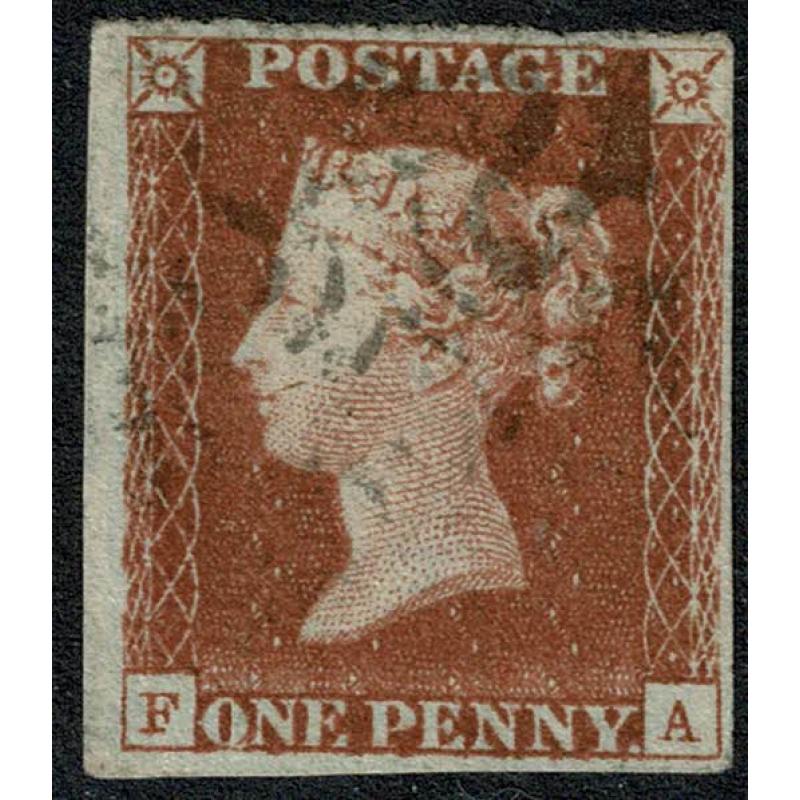 1d red "FA" Plate 9. Light Maltese cross cancellation.