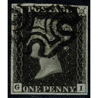 1d intense black Plate 8 "GI". Fine used, four margins, black Maltese Cross.