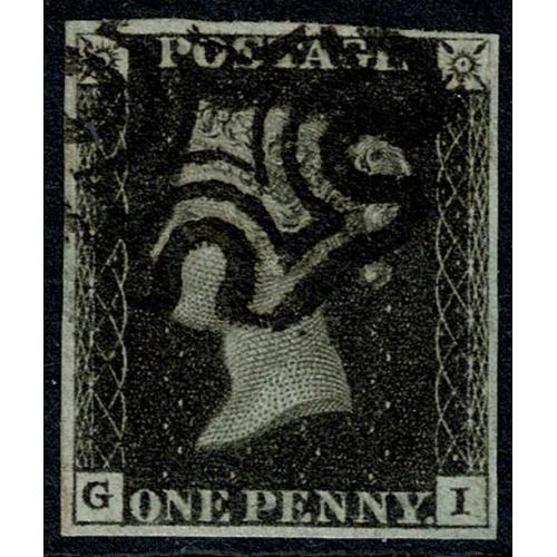 1d intense black Plate 8 "GI". Fine used, four margins, black Maltese Cross.