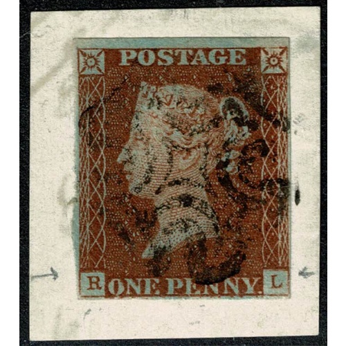 1841 1d Red "RL" Plate 14.  Black MC cancel on piece.
