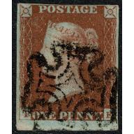 1d red "TE" Plate 5. Black Maltese cross cancellation.