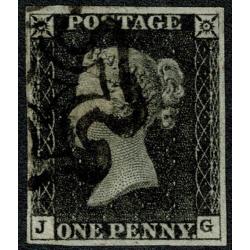 1d black "JG" Plate 4. Four good margins. Black Maltese cross cancellation.