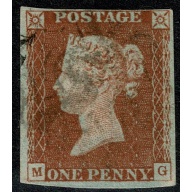 1841 1d Red "MG" Plate 19.  Black MC. Three good margins.