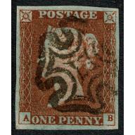 1d Red "AB" Plate 32. STIRLING Maltese cross cancellation.