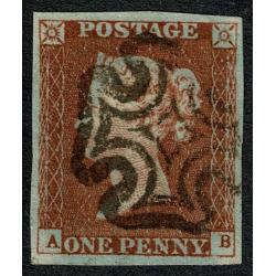 1d Red "AB" Plate 32. STIRLING Maltese cross cancellation.