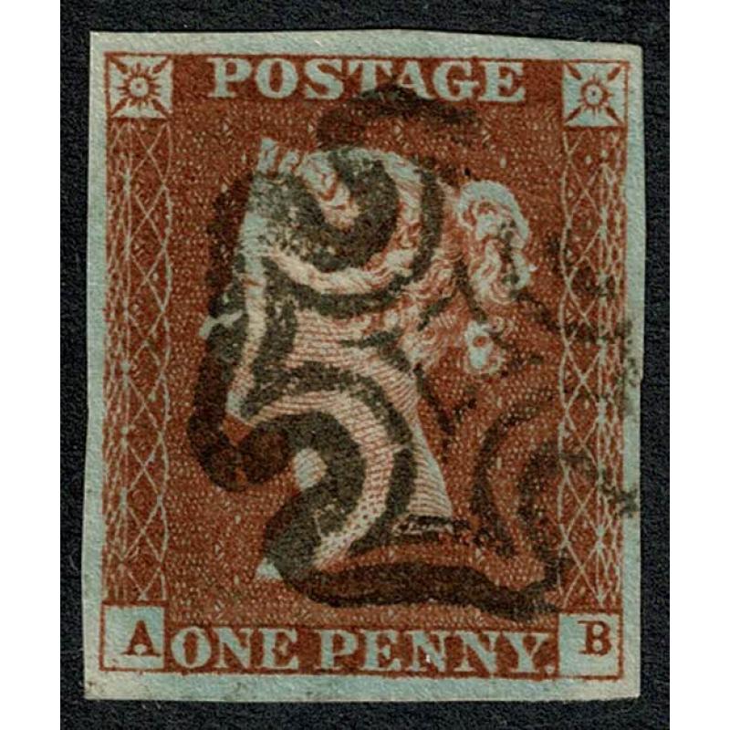 1d Red "AB" Plate 32. STIRLING Maltese cross cancellation.