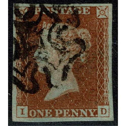 1841 1d Red "ID" Plate 25.  Black MC. 4 margins.