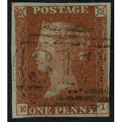 1d red "EI" Plate 46. Upright 313 of LEA cancellation. Rare.