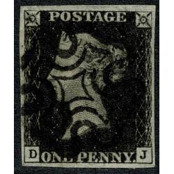 1d black "DJ" Plate 5. Four margins. Black Maltese cross cancellation.