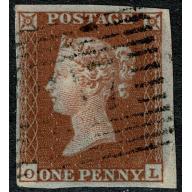 1841 1d Red "OL" Plate 127. Lavender tinted paper.