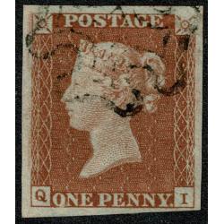 1d Red "QI" Plate 9. Black Maltese cross cancellation.