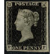 1d black "PF" Plate 8. Four good margins. Mounted Mint