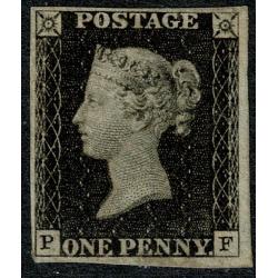 1d black "PF" Plate 8. Four good margins. Mounted Mint