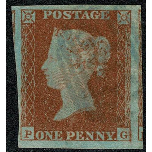 1841 1d Red "PG" Plate 96. Blue 1844 type cancel.